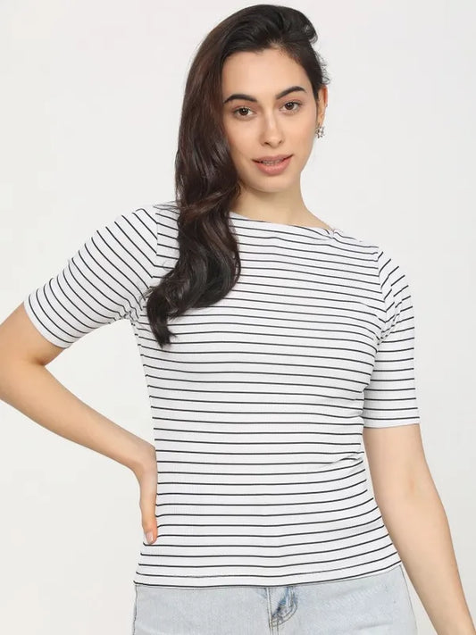 Suburbans Women White Striped Fitted Tops