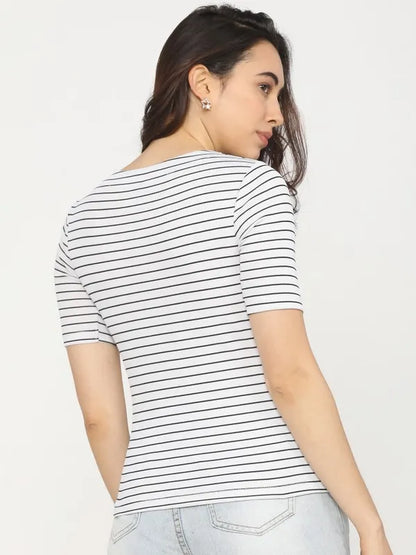 Suburbans Women White Striped Fitted Tops