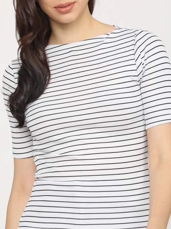 Suburbans Women White Striped Fitted Tops