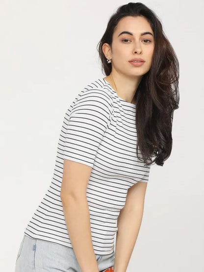 Suburbans Women White Striped Fitted Tops