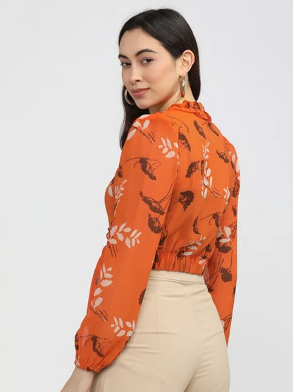 Suburbans Women Orange Printed Regular Tops