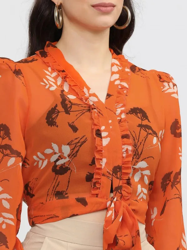 Suburbans Women Orange Printed Regular Tops