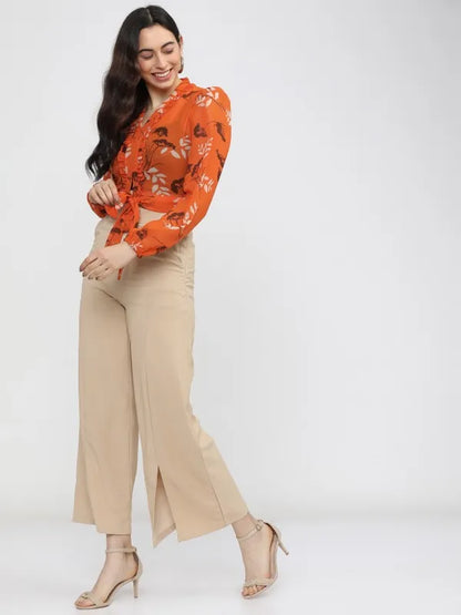 Suburbans Women Orange Printed Regular Tops