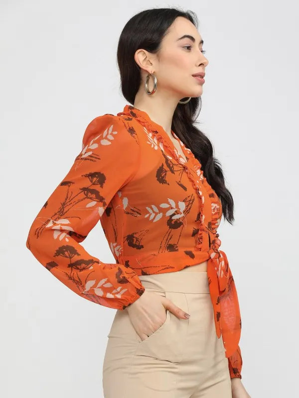 Suburbans Women Orange Printed Regular Tops