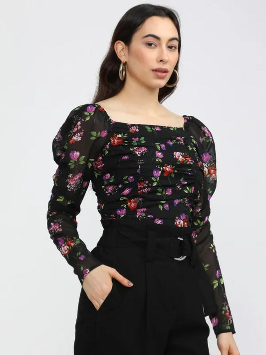 Suburbans  Women Black Printed Regular Tops