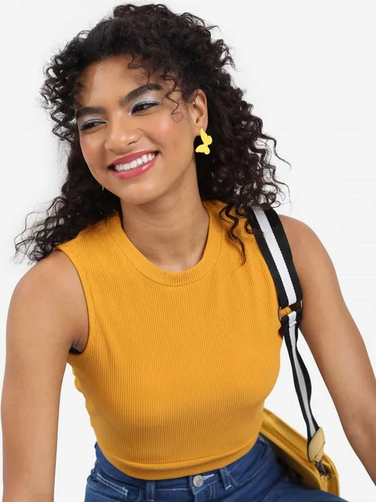 Suburbans  Women Yellow Solid Regular Tops