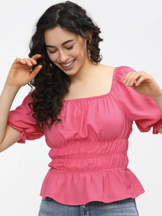 Suburbans  Women Pink Solid Regular Tops