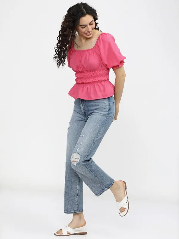 Suburbans  Women Pink Solid Regular Tops
