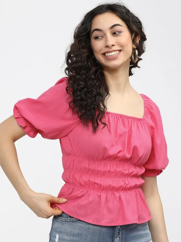 Suburbans  Women Pink Solid Regular Tops