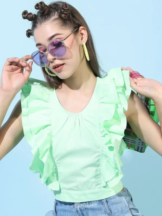 Suburbans   Women Green Solid Styled Back Tops