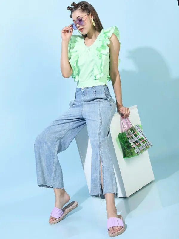 Suburbans   Women Green Solid Styled Back Tops