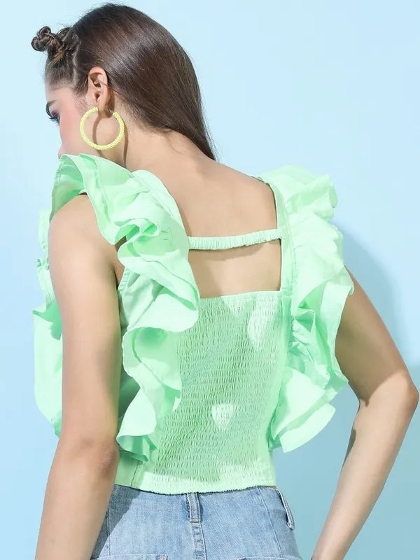 Suburbans   Women Green Solid Styled Back Tops