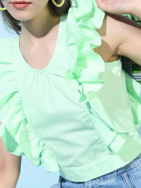 Suburbans   Women Green Solid Styled Back Tops