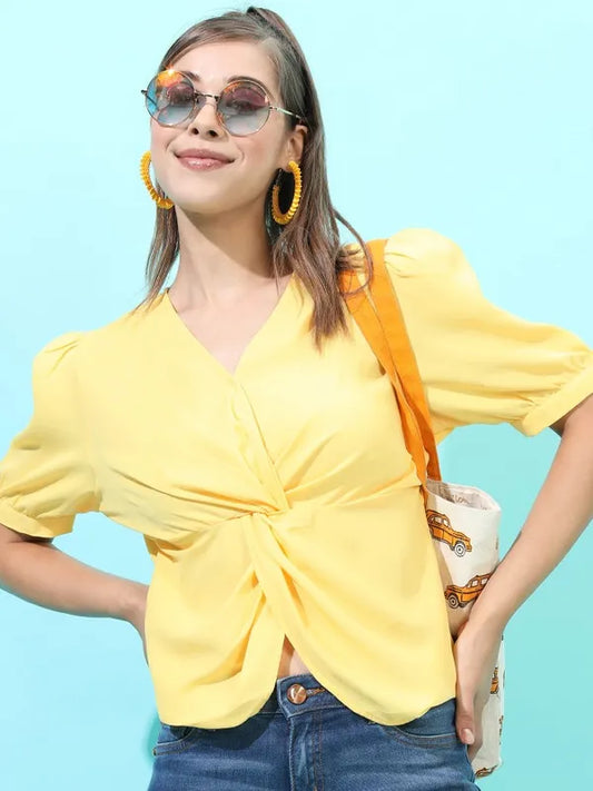 Suburbans   Women Yellow Solid Regular Tops