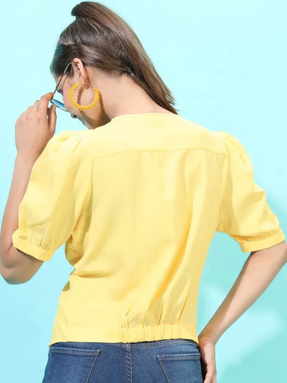 Suburbans   Women Yellow Solid Regular Tops