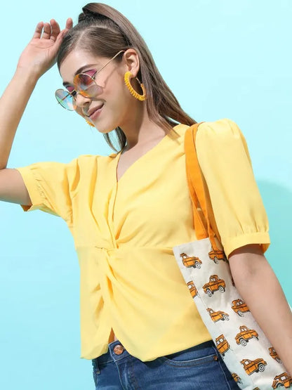 Suburbans   Women Yellow Solid Regular Tops