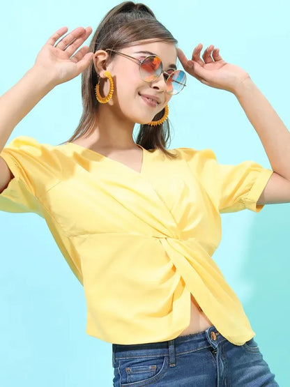 Suburbans   Women Yellow Solid Regular Tops