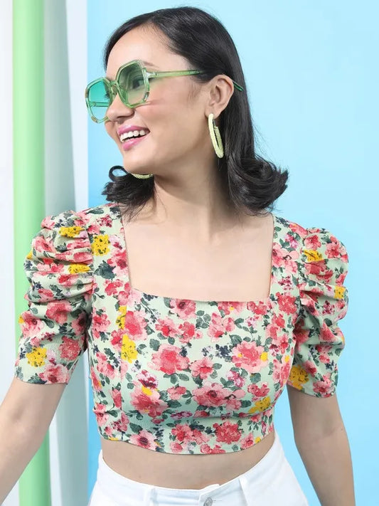 Suburbans Women Green Printed Regular Tops