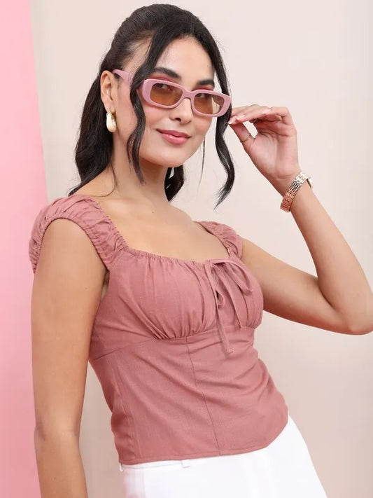 Suburbans   Women Rose Solid Fitted Tops