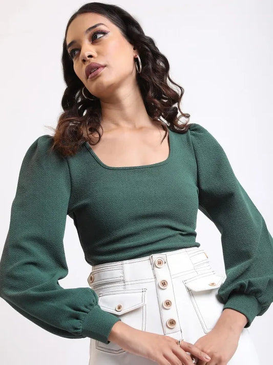 Suburbans  Women Green Solid Regular Tops
