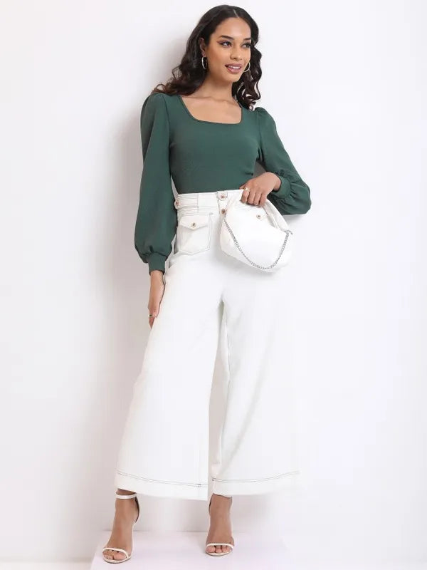 Suburbans  Women Green Solid Regular Tops