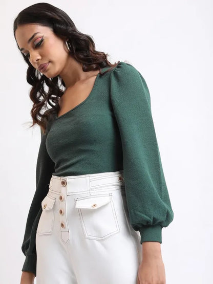 Suburbans  Women Green Solid Regular Tops