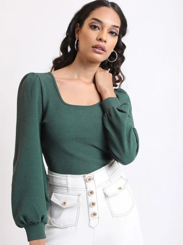 Suburbans  Women Green Solid Regular Tops