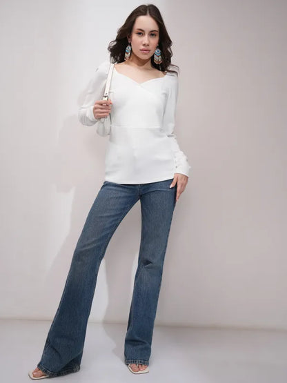 Suburbans  Women White Solid Fitted Tops