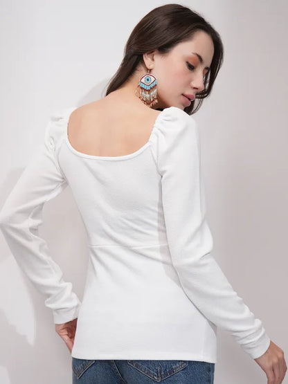 Suburbans  Women White Solid Fitted Tops