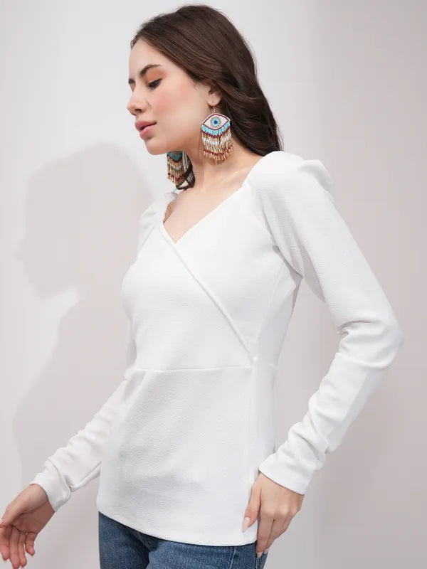 Suburbans  Women White Solid Fitted Tops