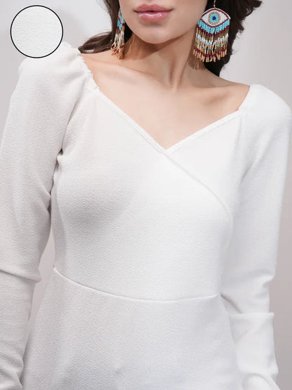 Suburbans  Women White Solid Fitted Tops