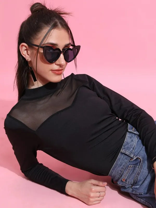 Suburbans  Women Black Solid Fitted Tops