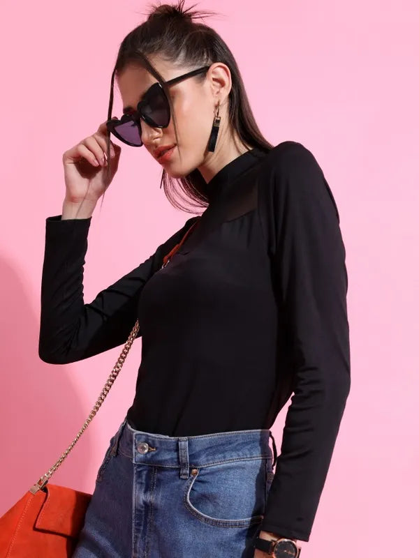 Suburbans  Women Black Solid Fitted Tops