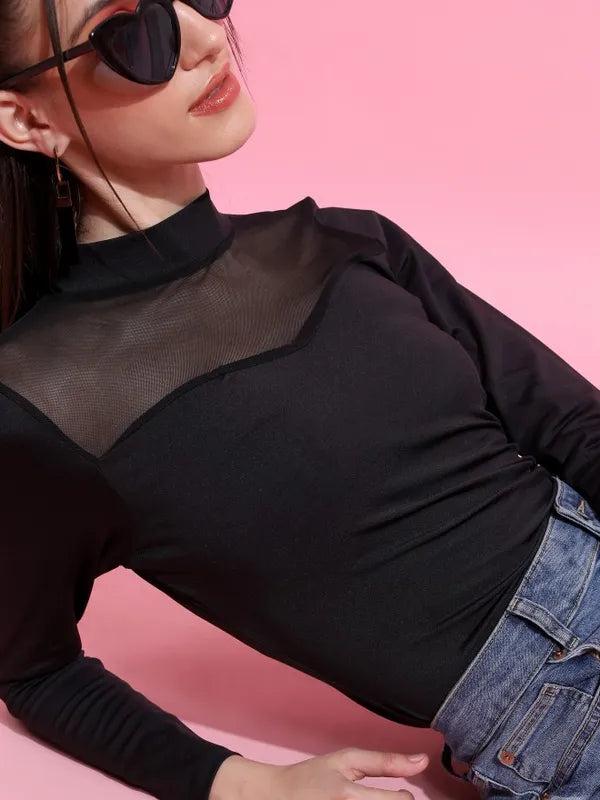 Suburbans  Women Black Solid Fitted Tops