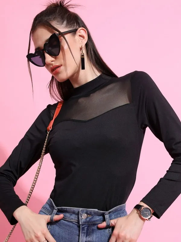 Suburbans  Women Black Solid Fitted Tops