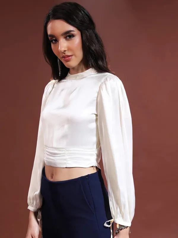 Suburbans Women Cream Solid Regular Tops