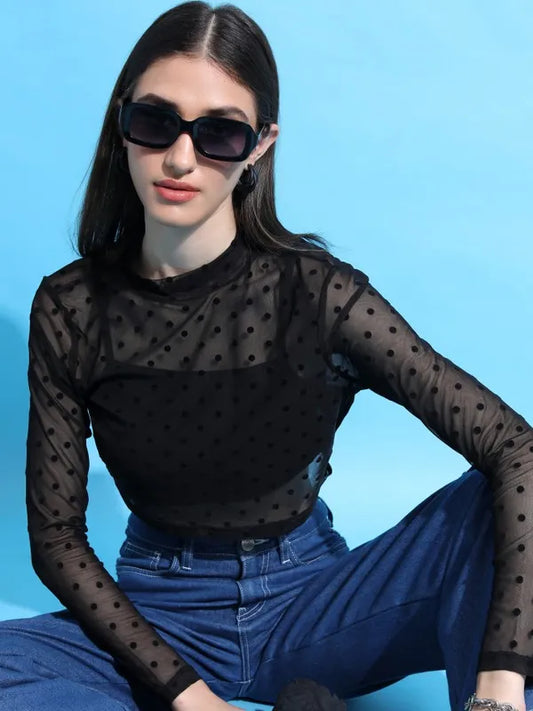 Suburbans  Women Black Self Design Regular Tops