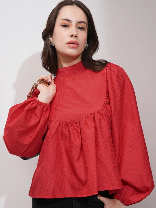 Suburbans  Women Red Printed Blouson Tops