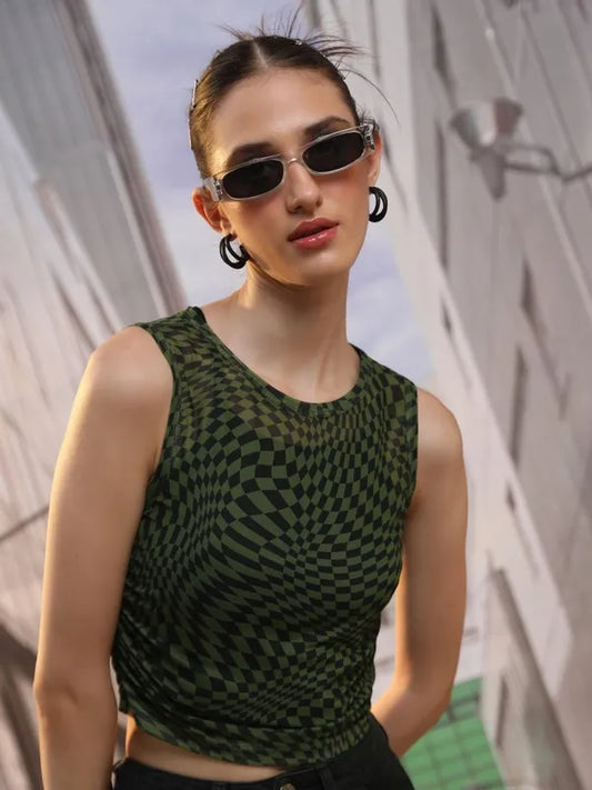 Suburbans Women Black Printed Fitted Tops