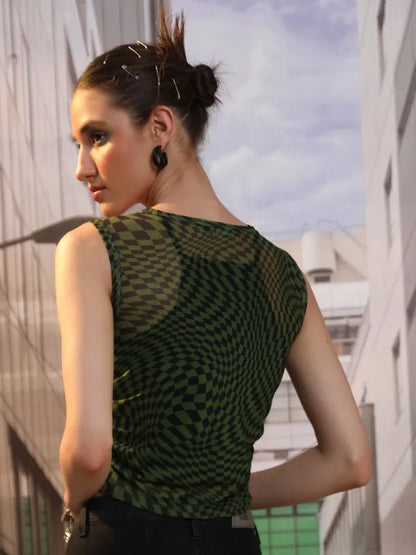 Suburbans Women Black Printed Fitted Tops