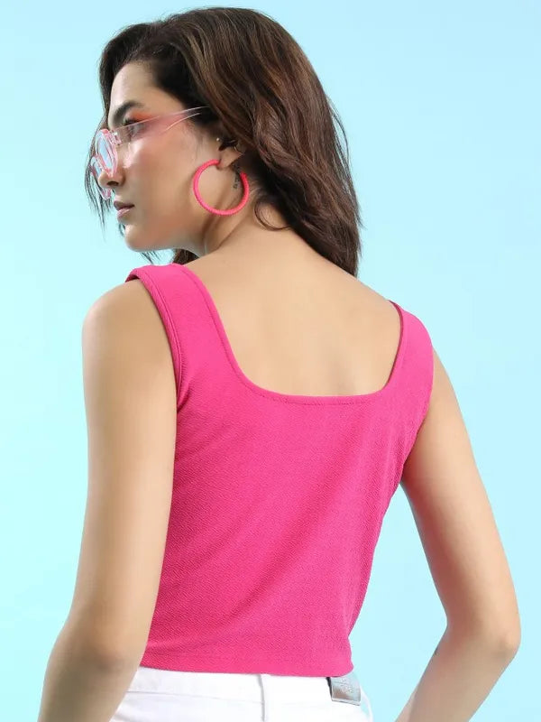 Suburbans  Women Pink Solid Fitted Tops