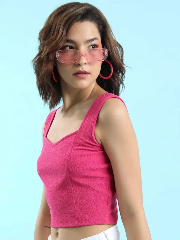 Suburbans  Women Pink Solid Fitted Tops