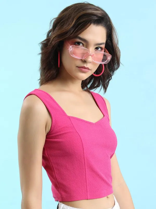 Suburbans  Women Pink Solid Fitted Tops