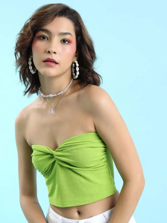 Suburbans  Women Green Solid Fitted Tops