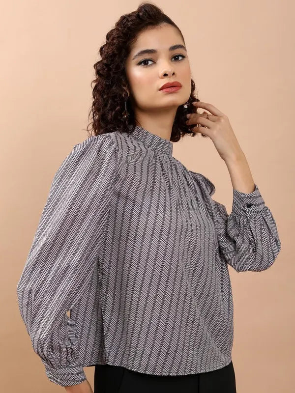 Suburbans  Women White Printed Blouson Tops