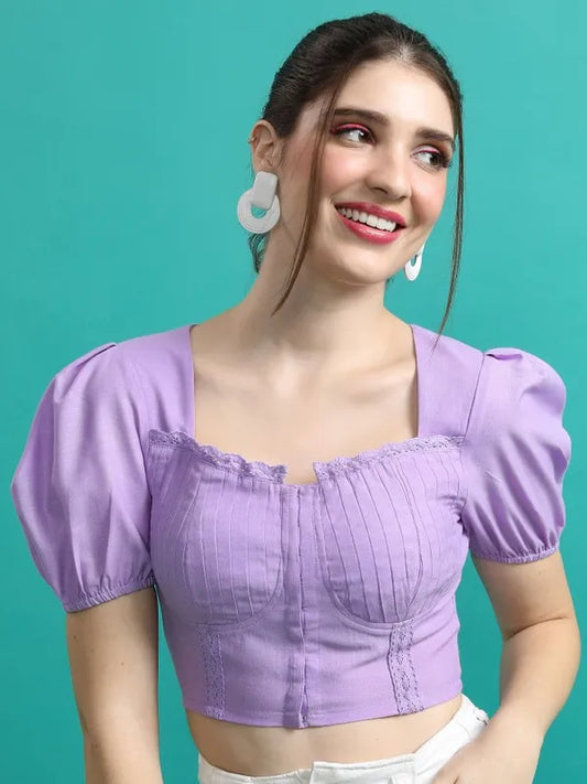 Suburbans  Women Purple Solid Bardot Tops