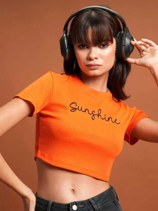Suburbans   Women Orange Embroidered Tank Tops