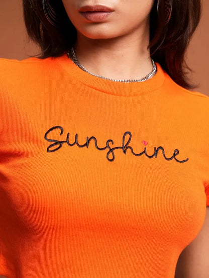 Suburbans   Women Orange Embroidered Tank Tops