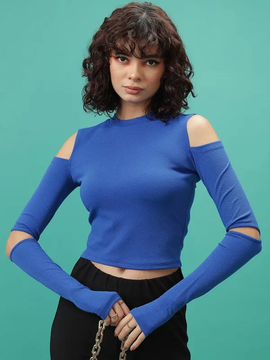 Suburbans  Women Blue Solid Regular Tops