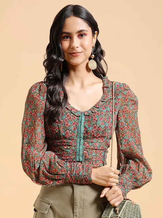 Suburbans Women Green Printed Regular Tops